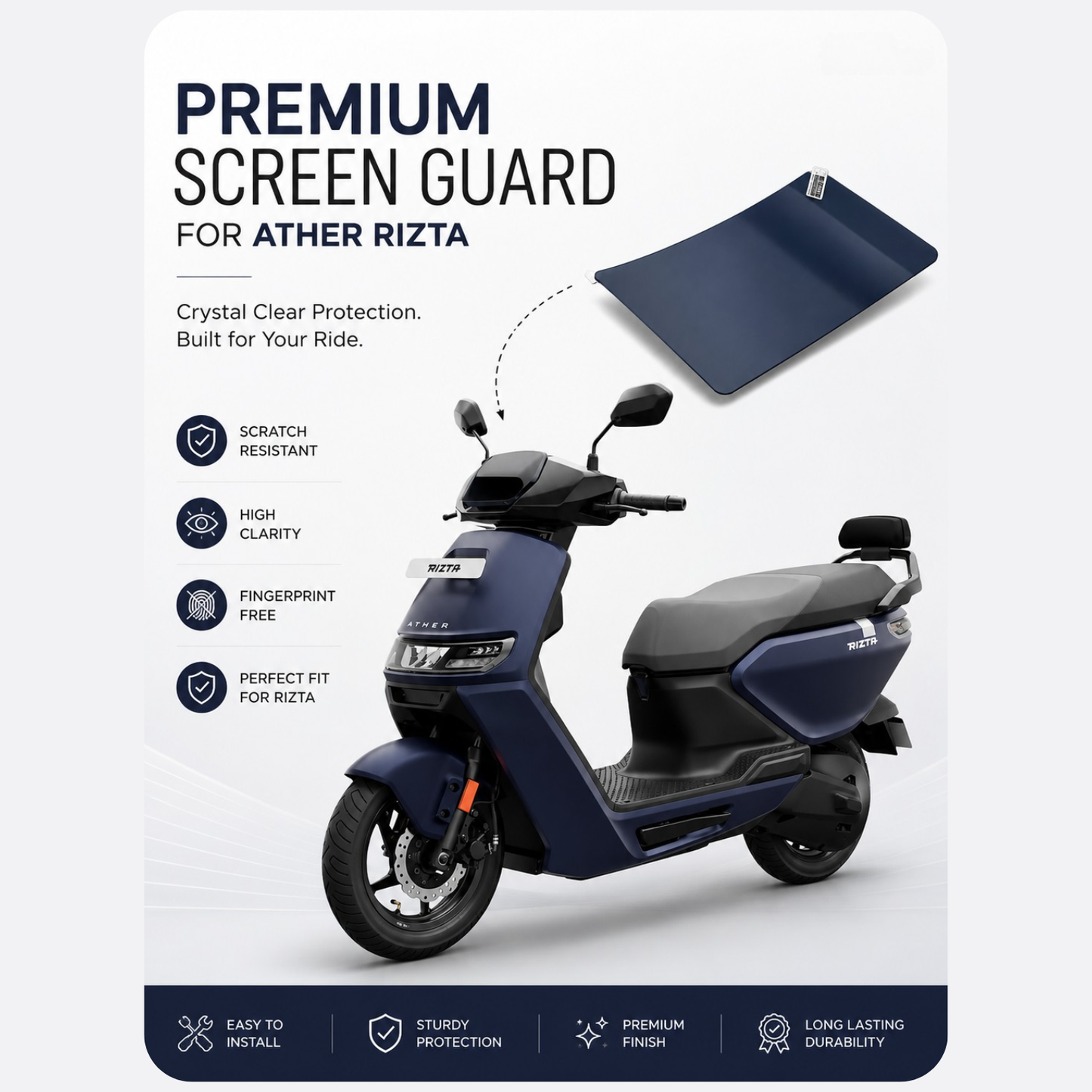 Ather Rizta Premium Screen Guard | HD Clear, Scratch Resistant & Easy Install