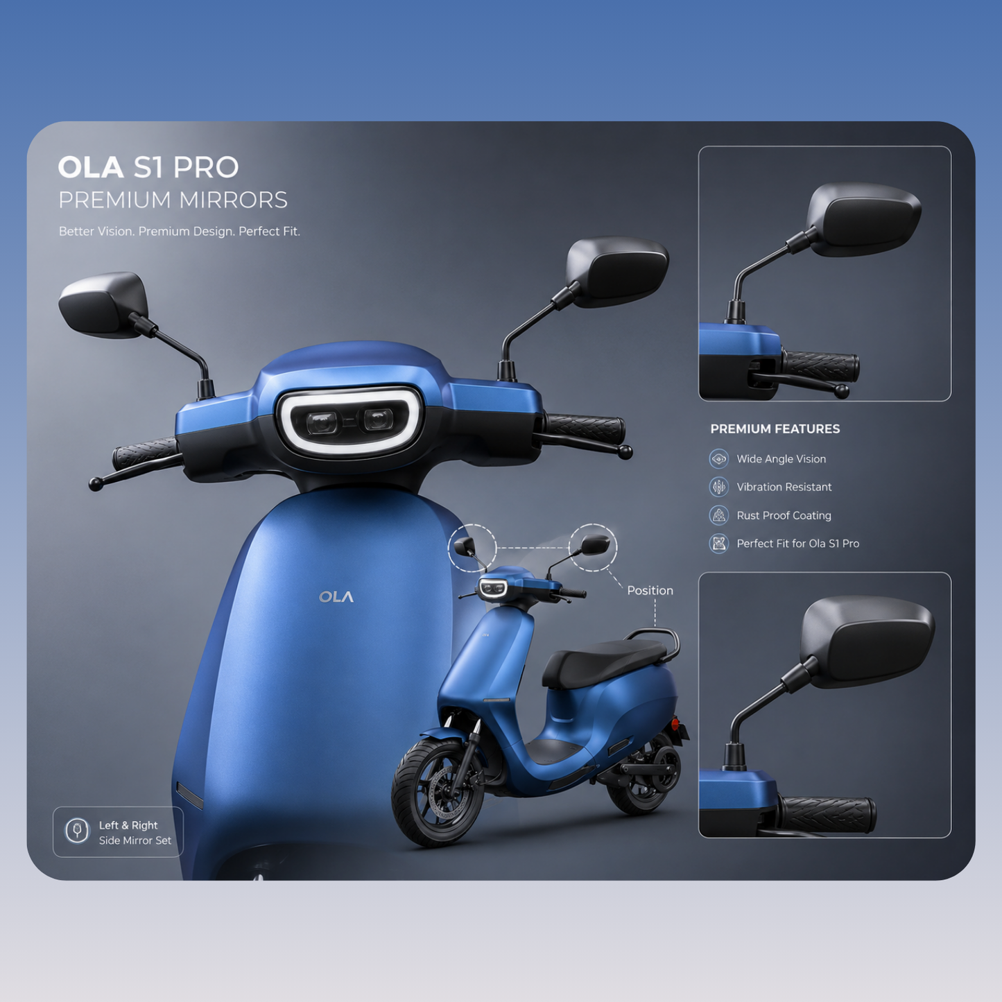 Ola S1 Pro Gen 1,2,3, Rear View Mirror Set | Left & Right Side Mirror | Premium