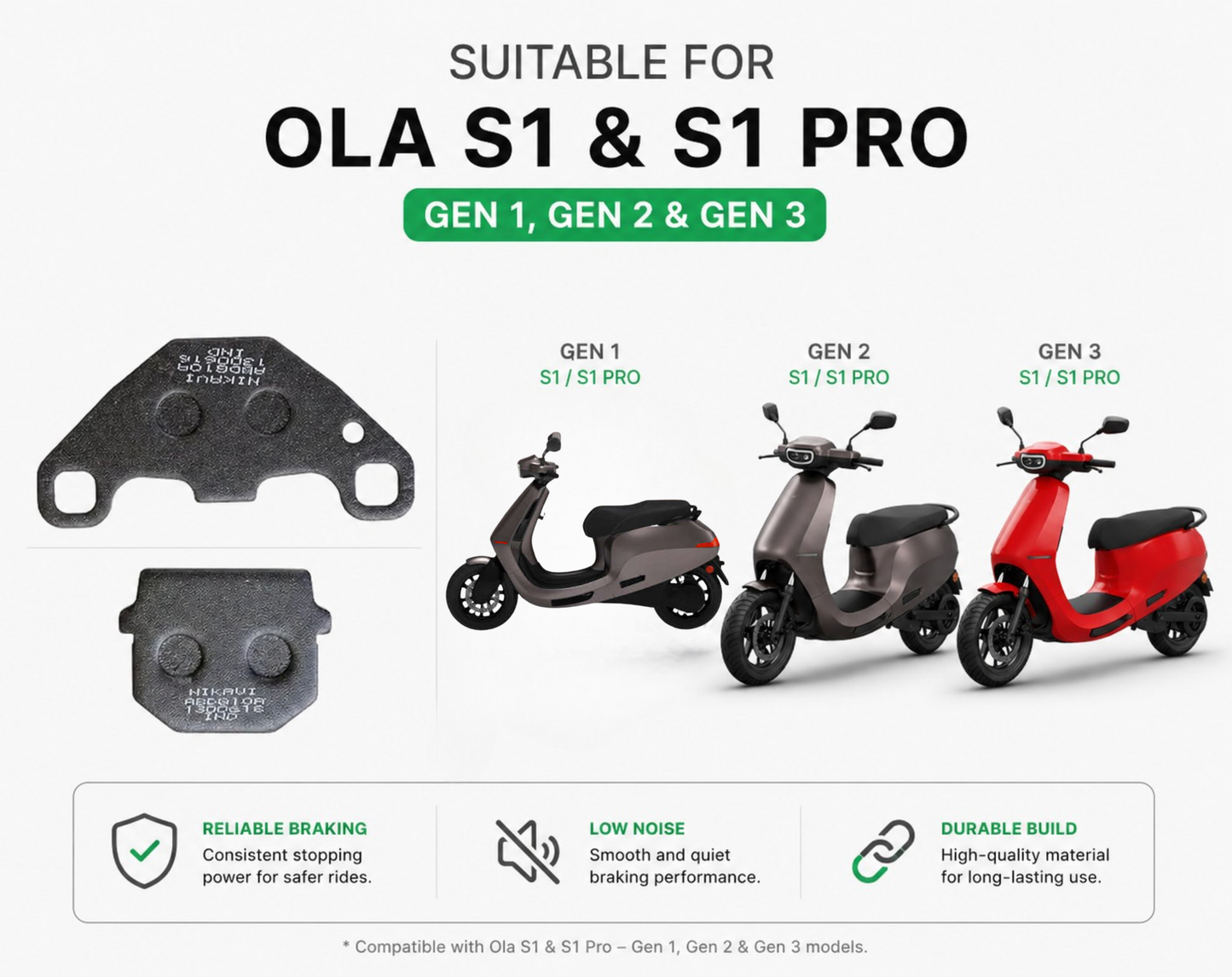 Ola S1, S1 Pro and S1 Pro (Gen 1,2,3) Full Set Disc Pad (Front + Rear)( Heavy Quality)