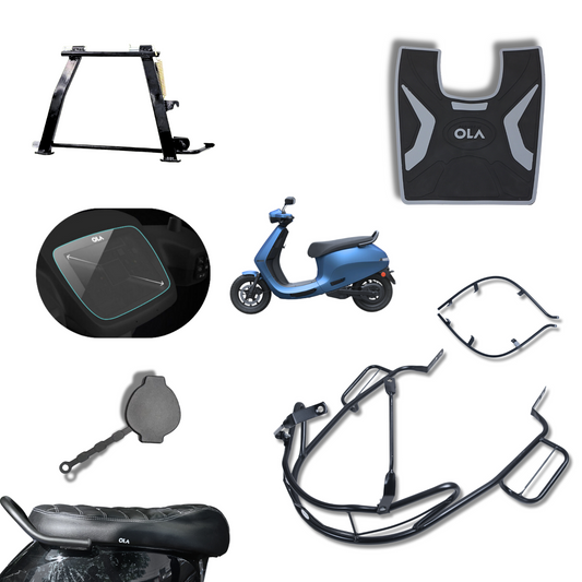 Ola S1 and S1 Pro Accessories Combo | Set with Foldable Foot Mat + Front and Rear Crash Guard + Center Stand + Charging Cap + Seat Cover + Screen Guard